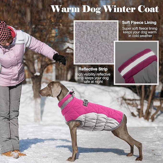 Lelepet Dog Coat Warm Dog Winter Coat Waterproof Dogs Jacket with Harness Built in Reflective Pet Fleece Vest Zip-Up Cold Weather Coats for Large Dogs Turtleneck & Windproof Coats Boston Terrier L
