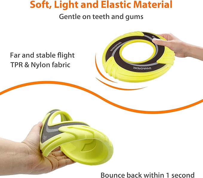 SKIPDAWG Interactive Tug Toy, Flying Disc Water Toy Non-Toxic Light TPR/Nylon Fabric, Pet Training and Outdoor Exercise Toys for Dogs, Diameter 9 Inches