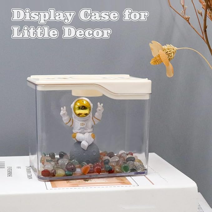 Betta Fish Tank, 0.25 Gallon Mini Plastic Quadrate Aquariums with Colorful Stone, Beta Fish Aquariums, Tiny Cube Tank for Office, Table, Living Room, Desk