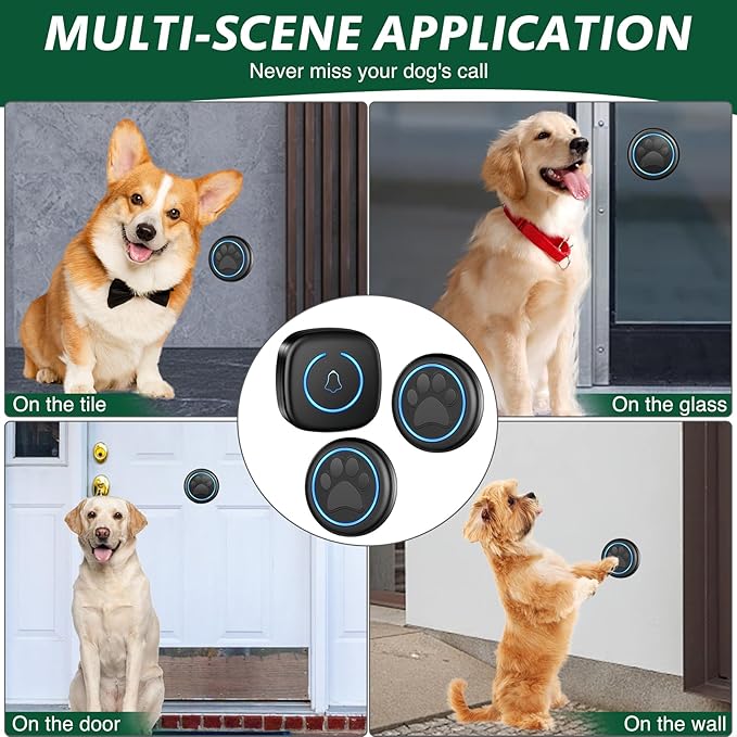 Dog Door Bell for Potty Training, Smart Wireless Doggie Doorbell to Go Outside, 1000 Feet Long Range with IP65 Waterproof Super-Light Touch Button, 60 Melodies & Adjustable Volume (2 Button)