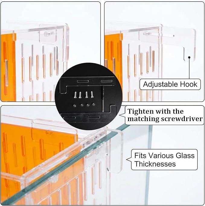 Aquarium Isolation & Acclimation Box, Acrylic Breeder Box with Long Handle Net for Fish Tank - Hatchery Incubator for Shrimp, Betta, Guppy, Baby Fish (Orange, 7.84x5.71x7.87 in)