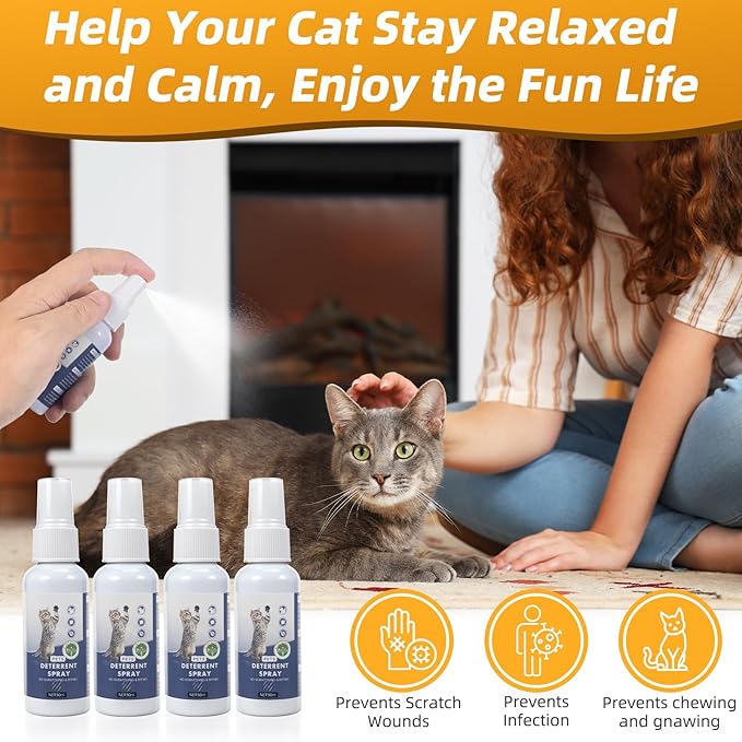 Cat Deterrent Spray 50ml: 4PCS No Scratch Spray for Cats, Cat Scratch Spray Outdoor Indoor - Cat Scratch Deterrent for Furniture, Sofas, Rugs, Curtains, Plants