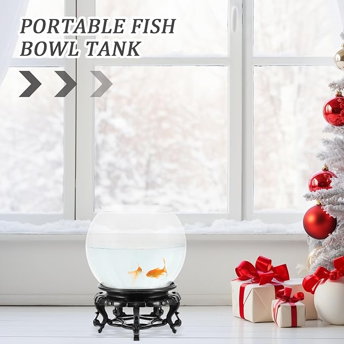 POPETPOP Small Plastic Round Fish Bowl with Base Mini Desktop Fish Breeding Tank Lightweight Aquarium Large 160a Model