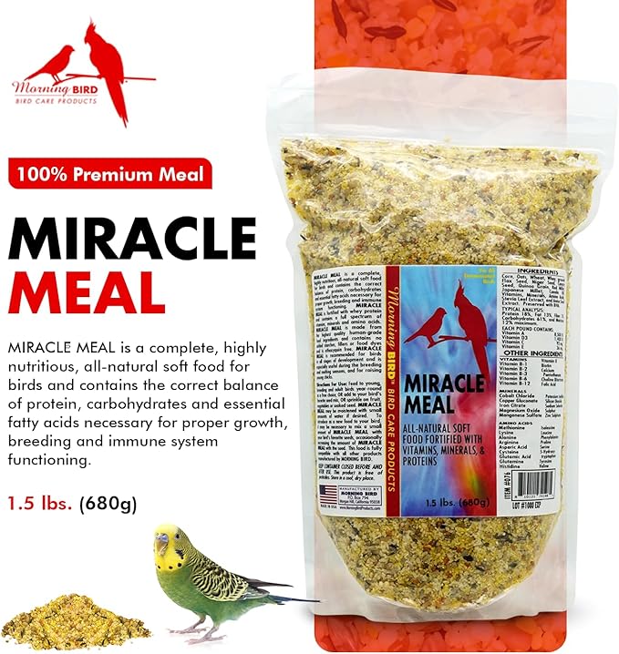 Morning Bird Miracle Meal 1.5 lbs – Vitamin Fortified Soft Bird Food for Birds - All-Natural No Artificial Dyes, Flavors or preservatives - Supports Feather Strength, Breeding & Overall Wellness