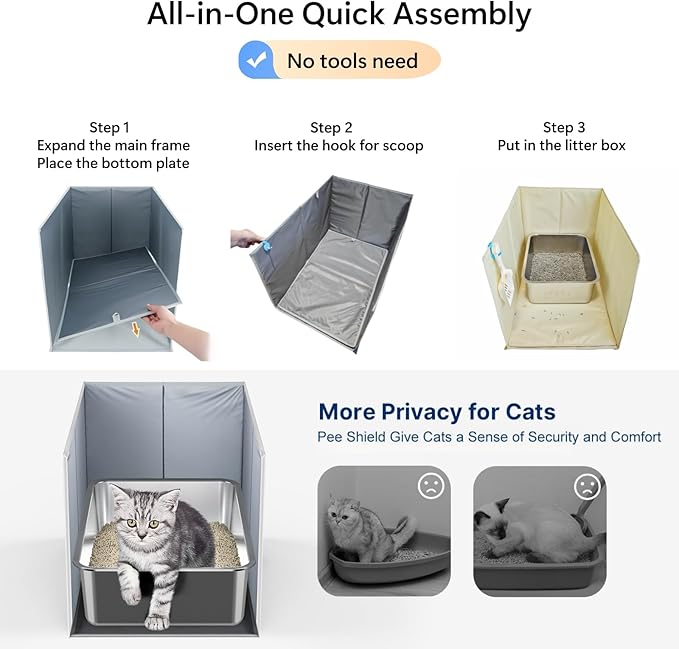 Cat Litter Box Enclosure, Keep All Mess in, Open Top High Side, Extra Large Water Resistance Splash Guard for Cat Litter Boxes