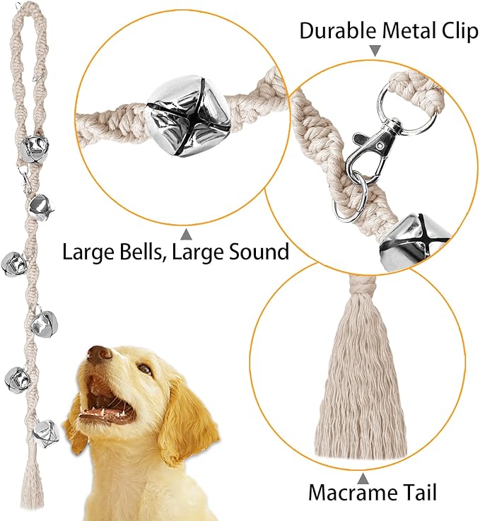 Dog Bells to Go Outside & Puppy Potty Training, Adjustable Dog Door Bell Ring to Go Potty, Handmade with Premium Yarn. Twisted Style, Beige