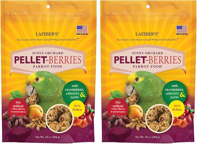 LAFEBER'S Pellet-Berries Pet Bird Food, Made with Non-GMO and Human-Grade Ingredients, for Parrots (10 oz Pack of 2)