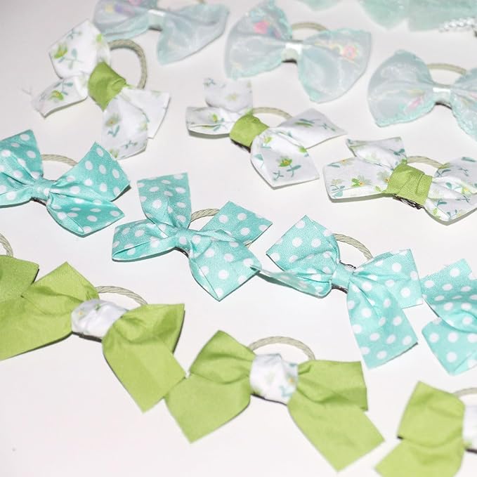 Small Dog Hair Bows, 20 Pack Handmade Bowknot Set, Green and Mint Mix Styles for Yorkie Grooming
