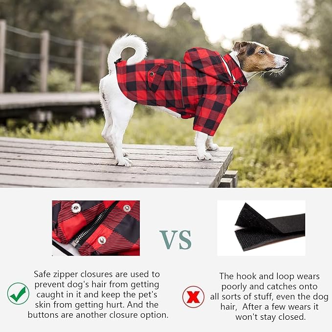 Dog rain Coat Waterproof Raincoat Puppy Jacket with Legs Buttons Zipper Hood Drawstring Fit for Yorkie Terrier Schnauzer Poodle Border Collie Labrador Golden Retriever 8lbs to 80lbs Red XL
