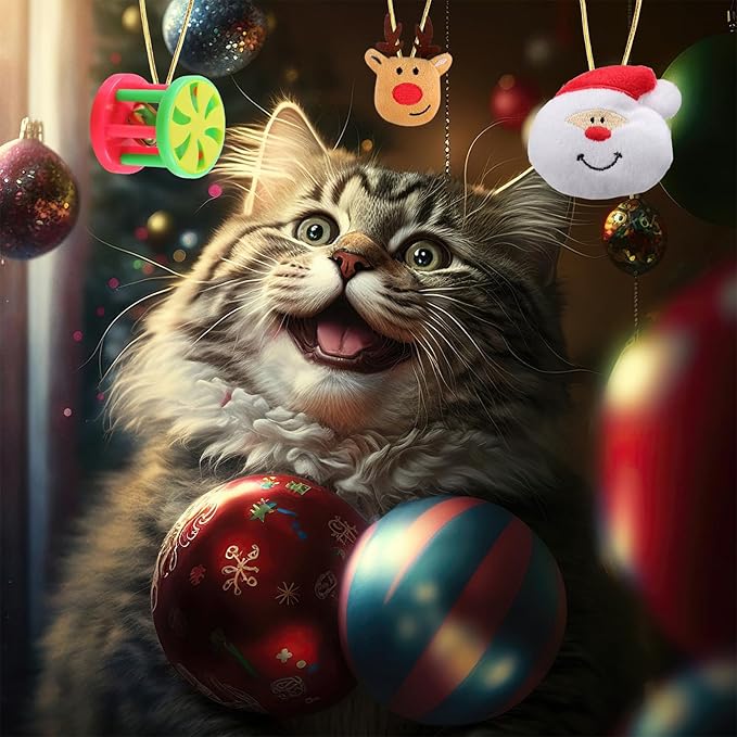 Christmas Cat Toys 19pcs, Christmas Stocking Assorted Toys Cat Gifts with Ball Toy, Cat Spring Toy, Mouse, Crinkle Balls, Interactive Cat Toy for Indoor Cats