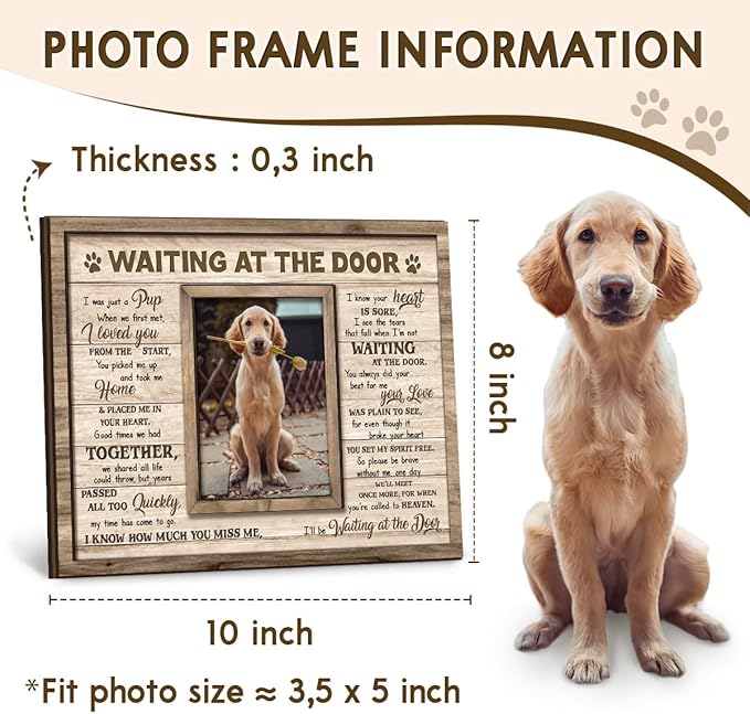 Dog Memorial Wooden Frame - Pet Photo Frame 8''x10'' with Meaningful Quote, in Loving Memory of Pup - Dog Loss Bereavement Keepsake, Wall Hanging, Table Decor - Sympathy Gifts for Pet Lover
