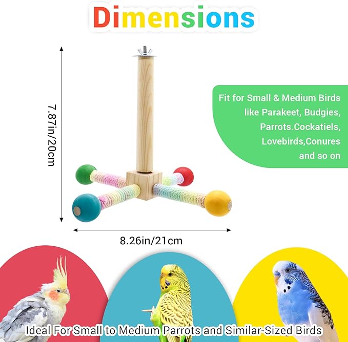 Bird Rotating Perch Toys,Parakeet Interactive Stand Perch Chew Toy,Wooden Exercise Wheel Parrot Toys,Cockatiel Toys for Bird Cage Accessories for Small and Medium Parrots (4 Perch)