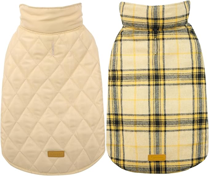 Kuoser Waterproof Dog Coat, Reversible Dog Jacket for Medium Dogs, Adjustable Durable Doggie Winter Coat Warm Puppy Cold Weather Apparel from Small to Large Breed, Yellow M