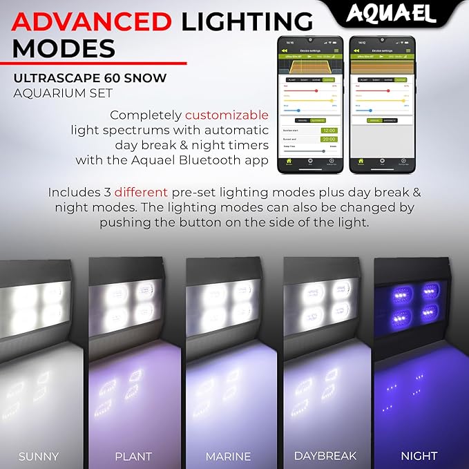 Aquael Ultrascape 60 Set - Rimless Glass Fish Aquarium Kit with Ultra Slim Light - Fish Tank with Aquarium Stand & Foam Pad (Ultrascape 60 Snow W/Ultra Slim)