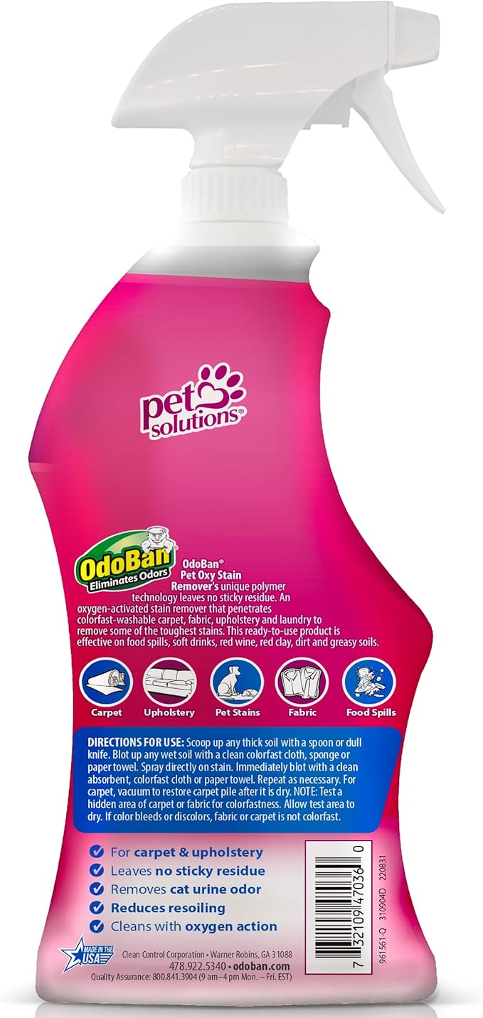 OdoBan Pet Solutions Oxy Stain Remover, Pet Stain Eliminator, 3-Pack, 32 Ounce Spray Each