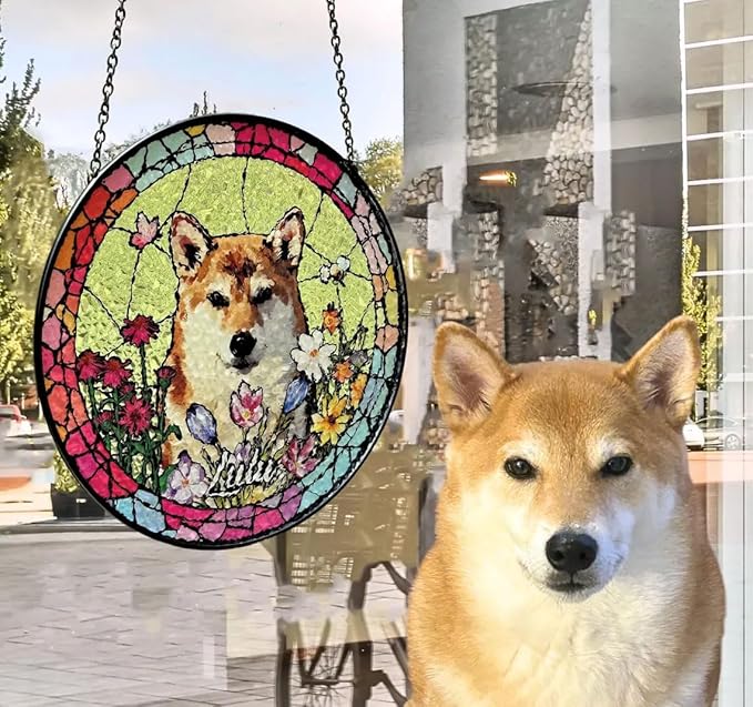 Custom Dog Portrait Stained Glass Catcher, Pet Memorial Stained Glass Photo Catcher, Staineds Glass Dog Memorial, Loss of Dogs Sympathy Gift Personalized, Pet Loss Gifts /14