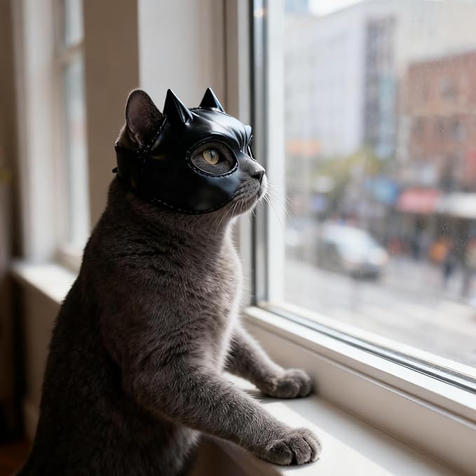 Cat Bat Mask,Cat Cosplay Hat,Made of Latex, Soft And Fit, Adjustable Size, Suitable For cats under 12 lbs
