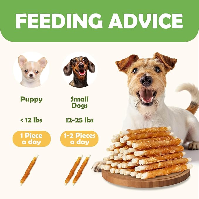 MON2SUN Dog Treats, 5 Inch Rawhide Twist Chicken Hide Sticks, Suitable for Puppy and Small Dogs, 5 Inch (Chicken, Pack of 75)