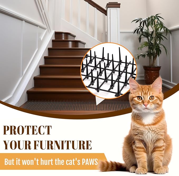 10ft Cat Scat Mat with Spikes Outdoor, Scat Mats for Dogs, Includes 8 Garden Staples