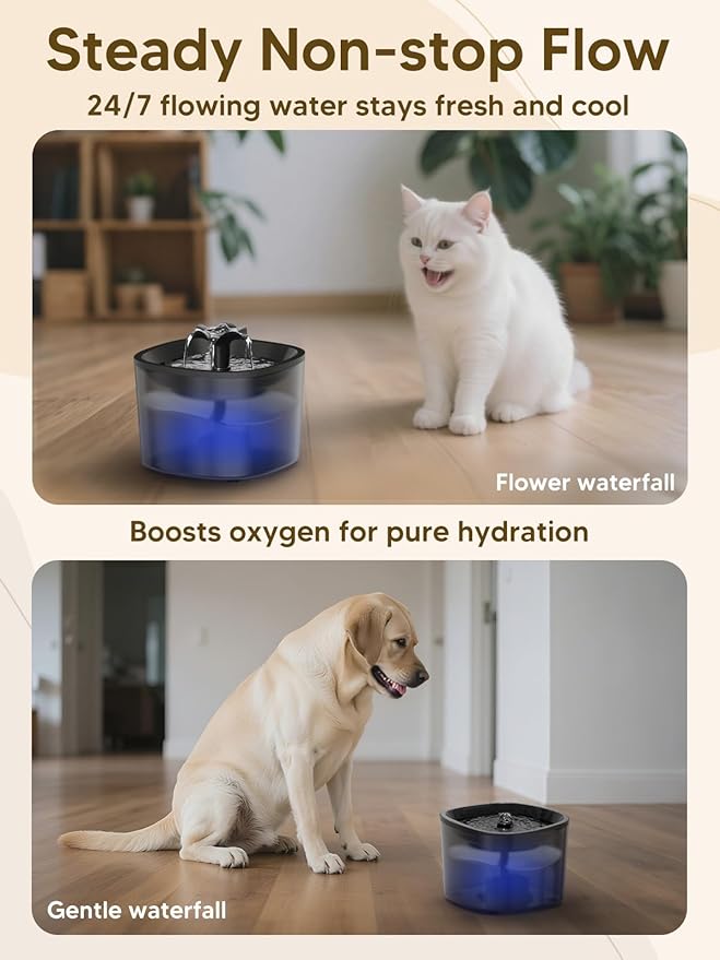 Automatic Cat Feeder and Water Dispenser Set, 5L/20 Cups Timed Cat Dry Food Dispenser, 2L Cats Water Fountain for Drinking with Filter, 10s Meal Call, 20 Portions 6 Meals Per Day