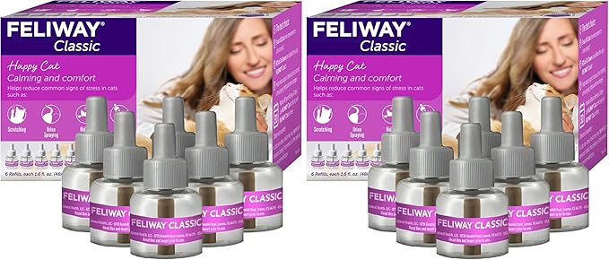 FELIWAY® Classic 30 Day Cat Calming Refills for Pheromone Diffuser,48ml Value Pack - Helps Reduce Common Signs of Stress in Cats & Kittens,Enhanced Calming,(Pack of 12)