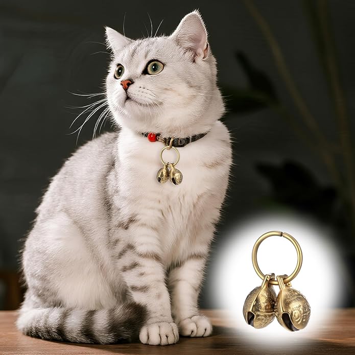 2 Pcs Bell for Cat Collar Copper Bells for Collar Pet Tracking Vintage Anti-Theft Bell Durable Brass Collars Charms for ID Pendant Tag Pet Supplies Christmas Gifts