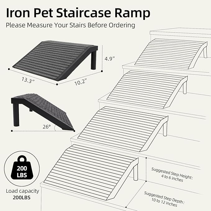 Dog Ramp for Stairs – Non-Slip Pet Steps with Locked-in Carpet & Iron Frame, Helps Senior Dogs & Small Breeds Climb Safely (2-Pack)