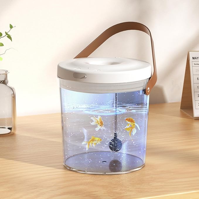Portable Fish Tank, Lighted Quiet Oxygen Circulation Bowl, 2000mAh Mini Aquarium, Clear Acrylic Aquarium with Filter Pump, Compact Fish Bowl for Reptile Bait Fishing Kids Indoor Outdoor Sensory Play