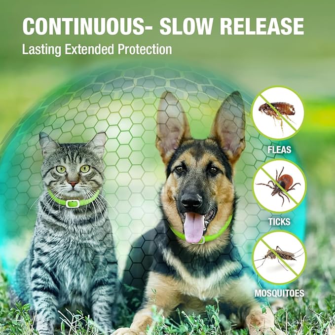 EcoVenger Flea Collars for Dogs & Cats - Flea & Tick Repellent 2-Pack Green. Built-in Pant-Based Formula Strong Repellency Slow Release, Lasting Protection, Pleasant Aroma, Waterproof