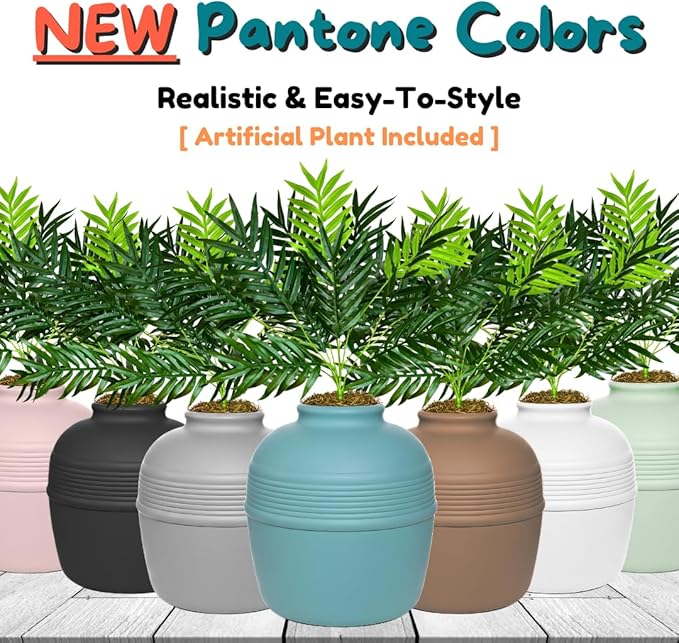Good Pet Stuff Hidden Litter Box Planter, Decorative Cat Litter Enclosure with Carbon Filter, Artificial Plant, Easy Clean, Improved Design, Round Style, Base Kit, Coastal Blue