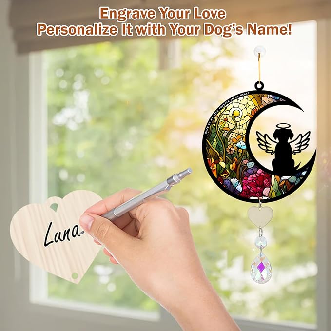 Dog Memorial Suncatcher, Personalized with Name Date Suncatcher, Pet Loss, Stained Glass Light Catcher, Gifts for Dog Lovers, Memorial Ornament Loss of Pet Sympathy Gift