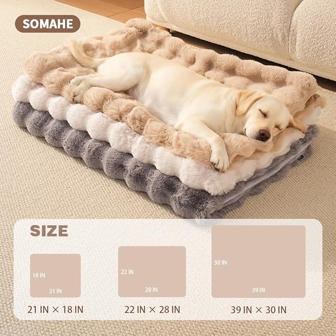 Dog Blanket Self-Warming Throw for Medium & Large Dogs, Dual-Side Sherpa Plush, Thick Crate Bed Cover & Car Seat Mat, Anti-Static Machine Washable No Shrink, 39x30 Inch White