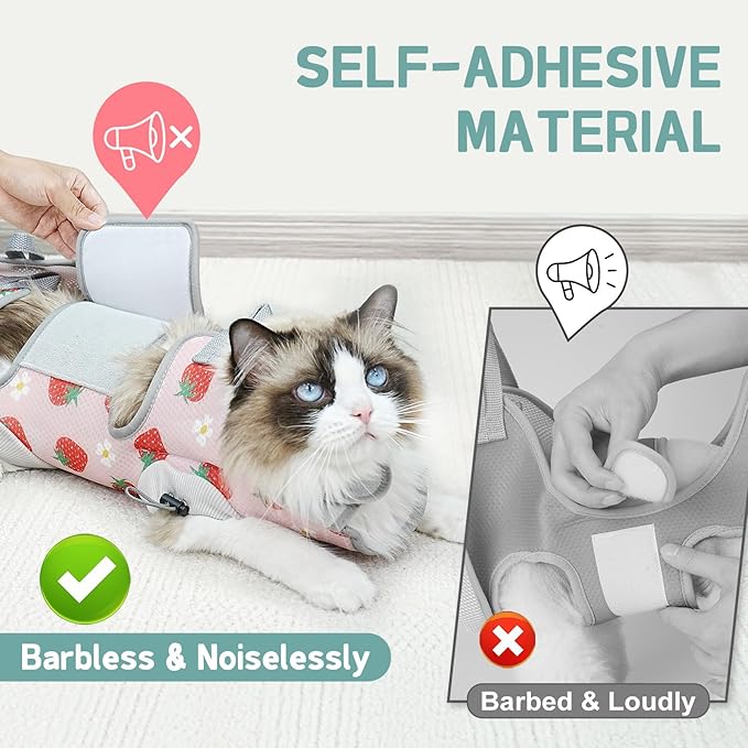 Supet Cat Grooming Hammock Harness for Nail Trimming, Cat Grooming Hanging Sling for Nail Clipping, Pet Restraint Holder for Cutting Nails, Medicine, Ear & Teeth Cleaning, Eye Care (Strawberry L)