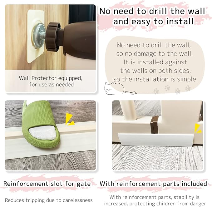 Lumizone Extra Tall Pet Gate 55.12" High Pressure Mounted 38.39"-59.24" Extra Wide (9 Sizes) 1.37" Gap for Cat Dog Stairs Doorway Hallway No Drilling Auto-Close (30.12"-59.24" W, Cream White)