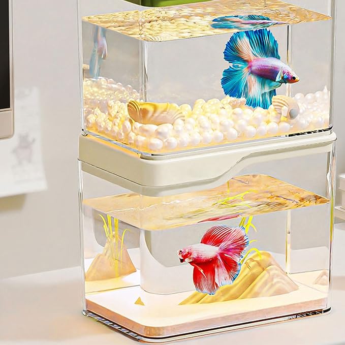 Small Fish Tank,Aquarium Breeding Box-Plastic Breeder Box for Fish Tank,Aquarium Starter Kit with LED Lighting for Baby Shrimp,Betta,Clownfish,Guppy,Lid Included(0.5 Gallons)