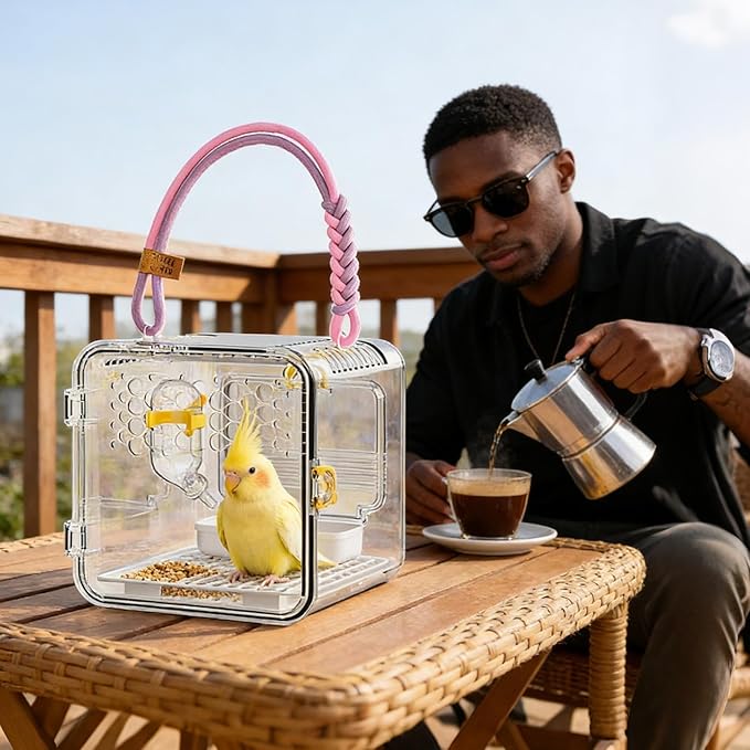 Bird Carrier - Transparent Portable Breathable Cage, Lightweight Travel Pet Backpack, Clear Viewing Comfort Design | Parakeets Conures Canaries Budgies for Parakeets Conures Canaries Budgies