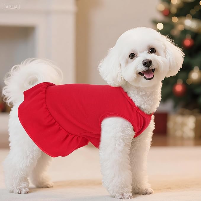 Dog Dresses Cat Skirt Solid Color Dog Clothes Summer Sleeveless Puppy Girl Clothes for Small Pet Dogs Cats (Red, Small)