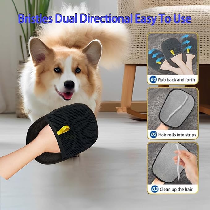Veri dian Pet Hair Removal Glove for Dogs and Cats, Efficient Deshedding Brush Glove for Grooming, Cleaning Furniture, Couch, Car Seats, Reusable Pet Hair Remover Tool for Short Long Hair Pets
