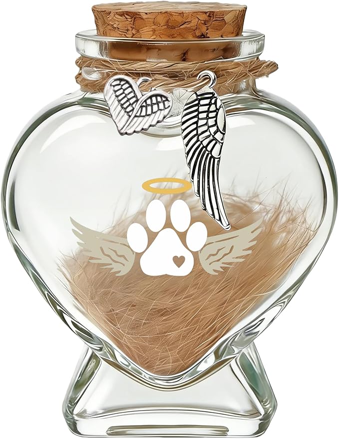 Loss of Dog Cat Pet Sympathy Gift, Memorial Bottle for Pet Hair, Pet Fur Keepsake, Heart-Shaped Glass Memorial Bottle, Dog Hair Keepsake, Dog Memory Memorial Keepsake
