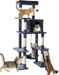 Sweetcrispy 63 inch Cat Tree Tower, Large Multi Level Cat Climbing Tower with Condo, Natural Sisal Scratching Posts, Extended Platform, Hammock, Pet House for Indoor Cats and Kittens Play, Dark Grey
