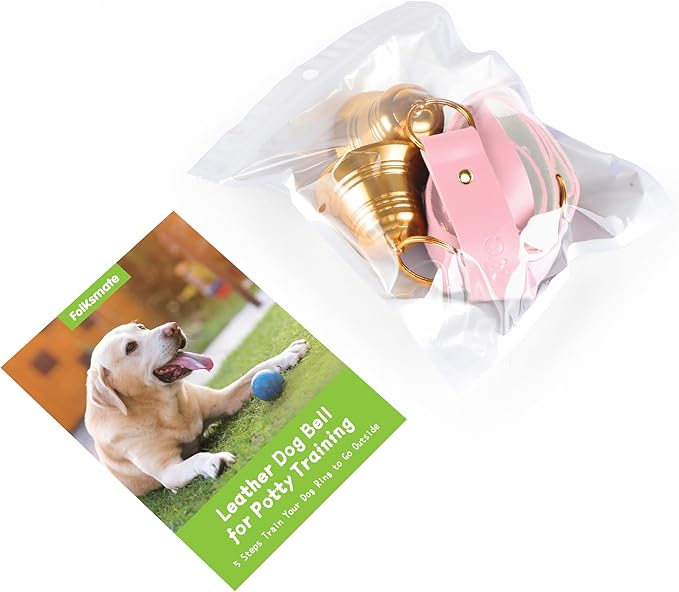 FOLKSMATE Leather Dog Door Bells for Potty Training, Big Brass Puppy Dog Door Bells Extra Loud for Dogs Training, Housebreaking, Door Knob, Dog Bell to Ring to Go Outside Puppy Pet Supplies Pink