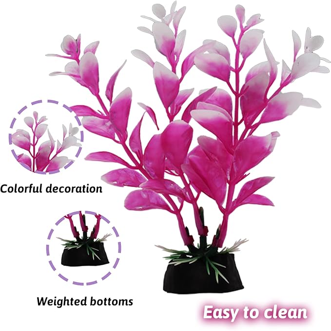 Aquarium Decorations - 6pcs Colorful Fish Tank Plants, Plastic Accessories for Mini Aquariums