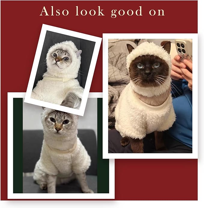 Warm Fleece Lined Winter Clothing for Sphynx & Devon Rex Cats | Soft Faux Lamb Wool | Cozy and Comfortable (Sheep Costume,L 2.5-3.5 kg.)