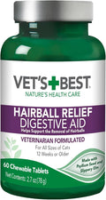Vet’s Best Cat Hairball Relief Digestive Aid, Vet Formulated Hairball Support Remedy, Hairball Relief for Cats, Classic Chicken Flavor, 60 Chewable Tablets