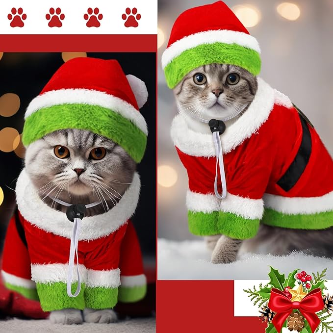 Cat Christmas Costume Lime Green Character Pet Outfit Holiday Green Furry Pet Velvet Costume Cosplay Outfit Cute Funny Christmas Dogs and Cats Clothes for Party Favors(Medium)