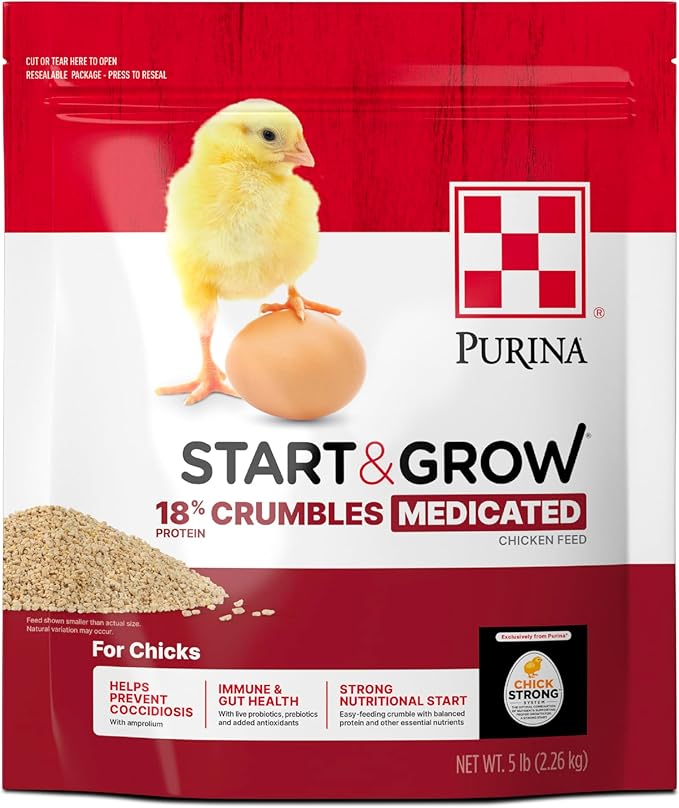 Purina Start & Grow | Nutritionally Complete Medicated Chick Feed Crumbles | 5 Pound (5 lb.) Bag