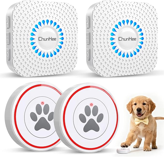ChunHee Dog Door Bell for Potty Training – Wireless Doggie Doorbell to Go Outside, 1.6in Touch Surface, Easy for Puppy & Adult Dogs, IP55 Waterproof, 500FT Range, 55 Ringtones, Adjustable Volume