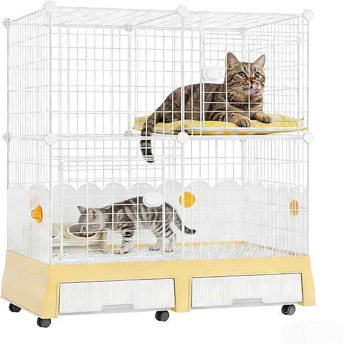 Oneluck Large Cat Cage Indoor On Wheels,Cat Enclosure with Litter Box Ideal for 1-3 Cats,Catio 35.5" L x 21.6" W x 44.4" H,Kennel for Cats