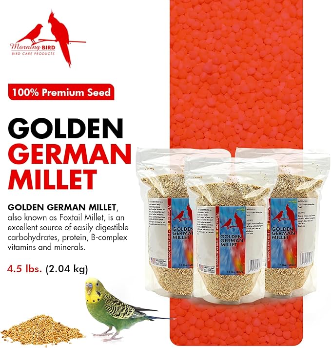 Morning Bird Golden German Millet 4.5 lbs (3-Pack, 1.5 lbs Each) – Natural Millet Seed for Birds – Natural Protein & Fiber Source – Easy-to-Digest Daily Nutrition for All Bird Types