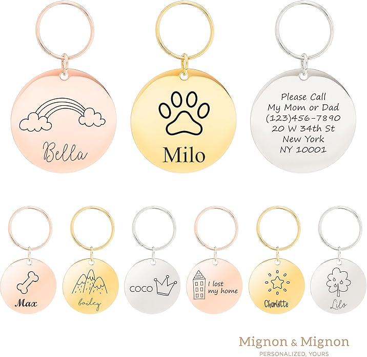 MignonandMignon Personalized Dogs Cats ID Tags Pet Collar Coin Charm Lovely Symbols Dog Name Collar Accessories Father's Day Gift Custom Engraved Products for Extra Small Dog Anti-Lost Pet -AID-C-S
